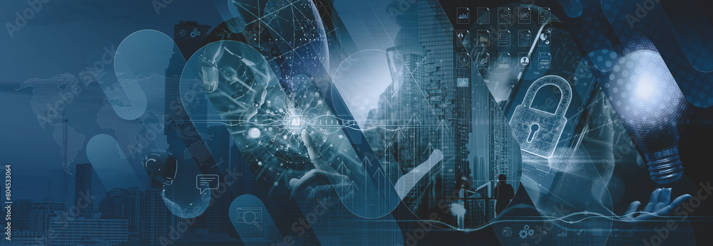 Poster AI-powered business networking Business Intelligence Data analysis of financial and banking  digital marketing, Technology and global business background.