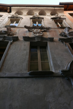 Pagani palace facade in Castello Valsolda , Italy