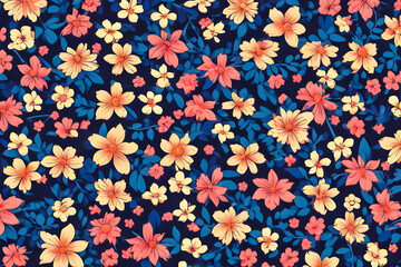 Colorful retro floral background with cartoon flowers