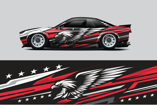 car wrap  decal  vinyl sticker designs concept. auto design geometric stripe eagle background for wrap vehicles  race cars  cargo vans  and livery