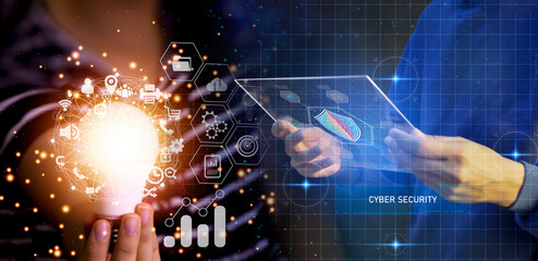 Keypad, cyber shield, lock, technology security system. Digital link. Cyber security with advanced technology.