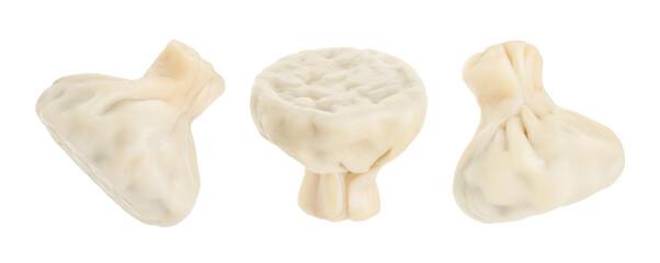 Delicious khinkali (dumplings) isolated on white, set