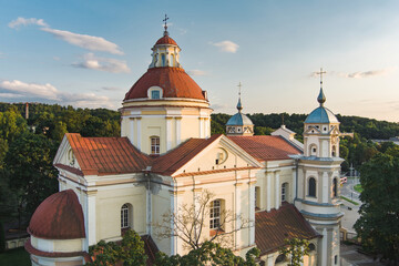Aerial view of the Church of St. Peter and St. Paul, located in Antakalnis district in Vilnius....