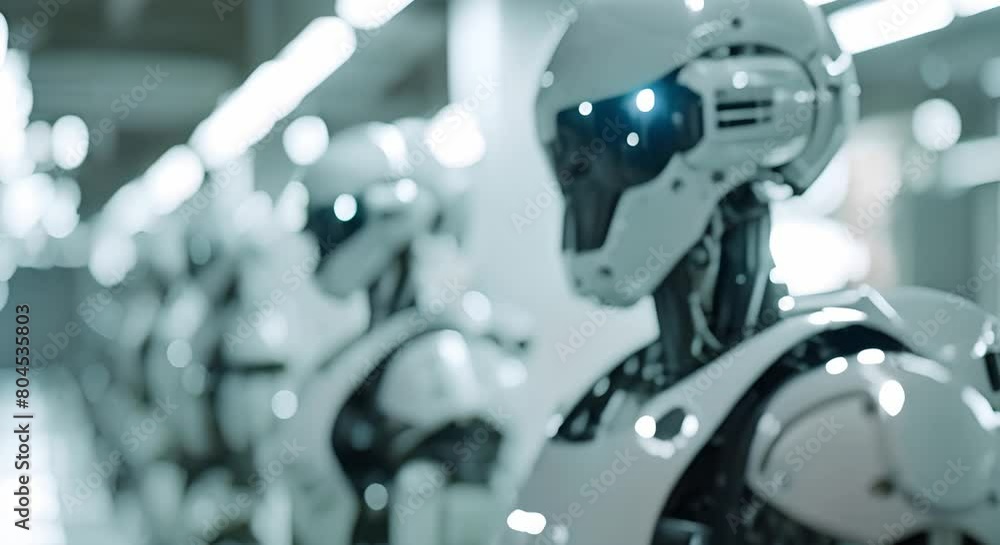 Poster revolutionizing manufacturing with advanced factory robots and innovative technologies. concept fact