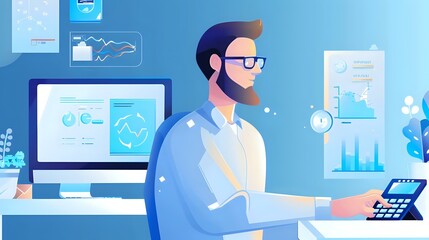 Detailed illustration of a Financial Officer analyzing financial data