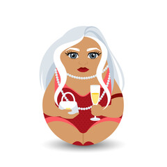 Tilting Toy. The zodiac sign is Virgo. A lady with white hair is holding a glass with a drink and a fashionable handbag. A tilting toy of modern design for your business project