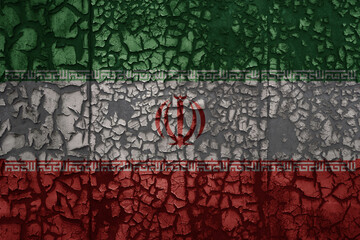 flag of iran on a old grunge metal rusty cracked wall background