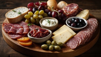 Realistic Charcuterie BoardAssorted Meats, Cheeses, Fruits, and Nuts_IMAGE.