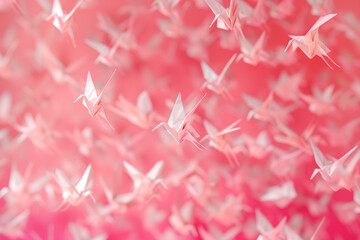 Origami pattern. Pink origami crane background. Minimalistic background for presentation.
