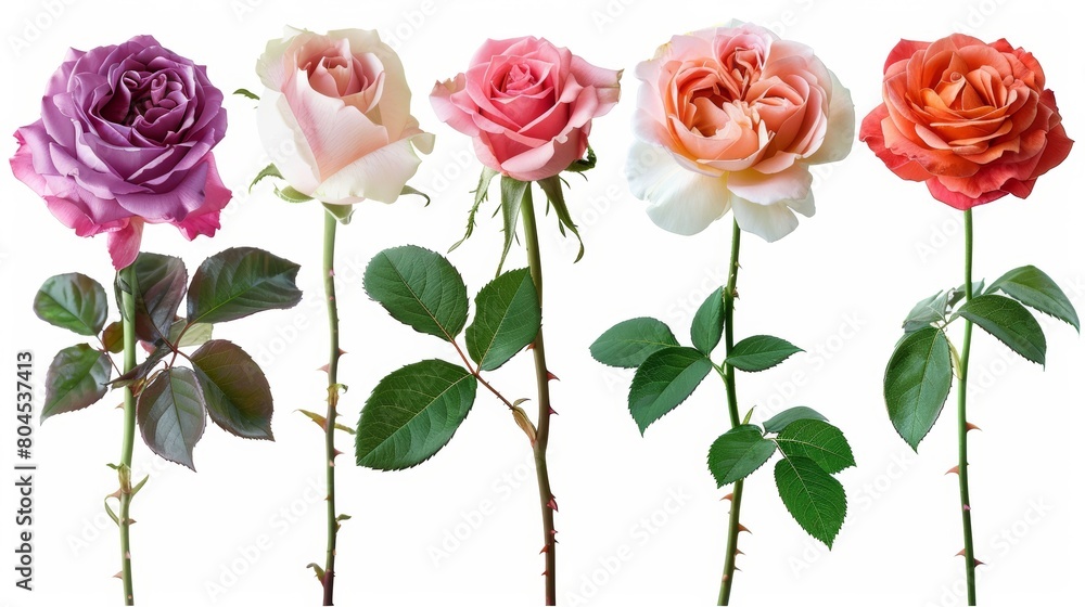 Poster An isolated clipped path of five types of roses on a white background