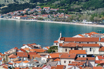 baska, croatia, 29 april 2024,, panoramic view of the village from a mountain