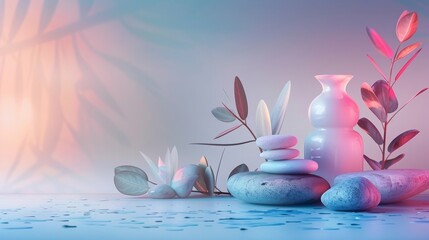 Calming Zen Wellness Poster with Serene Nature Elements and Gradient Background