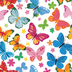 Simple seamless many kind of butterflies, flowers, colorful, themed party.