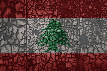 flag of lebanon on a old grunge metal rusty cracked wall background