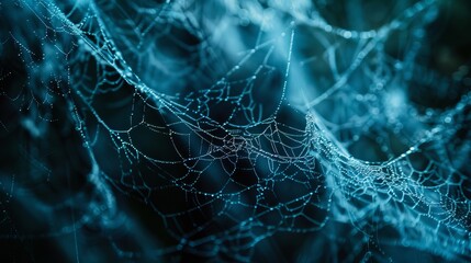 Ethereal Spider Web Glistening with Dew Drops