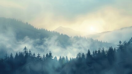 Beautiful foggy morning over mountain