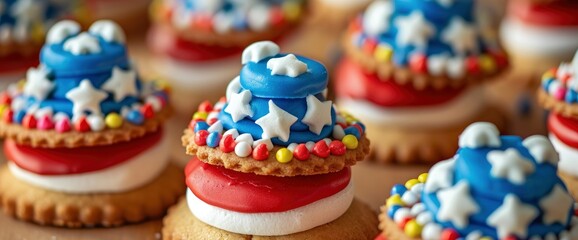 Uncle Sam hat cookies with marshmallow brims , professional photography and light - obrazy, fototapety, plakaty