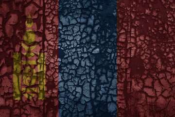 flag of mongolia on a old grunge metal rusty cracked wall background