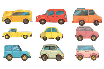 Fototapeta premium cars vector icon set, Flat cars set, vehicles transport vector flat icons. toys car vector silhouette, 