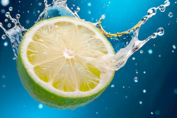 fresh lime slices in a splash of clear water