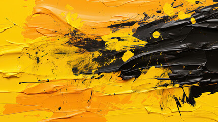 Abstract Art of Yellow and Black Oil Paint Brush Stroke on Background