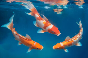 Chinese multicolored koi carp underwater