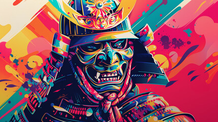 The Samurai head Illustration colorful watercolor