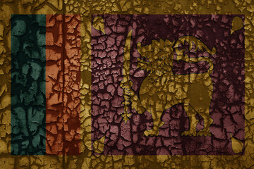flag of sri lanka on a old grunge metal rusty cracked wall background