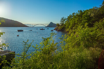 krk, croatia, 30 april, 2024, bridge Krčki most between island and croatian mainland in the...