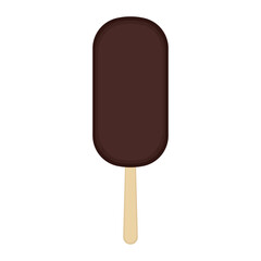 Chocolate ice cream icon brown popsicle on a stick isolated on transparent and white background. Closeup element for food and summer design decoration. Vector cartoon illustration. Sweets and dessert.