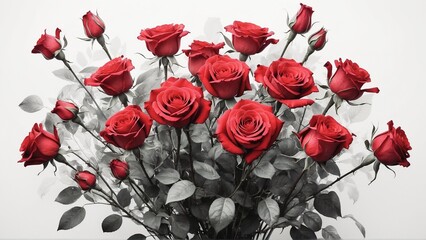 Bouquet of red roses on a simple minimal background