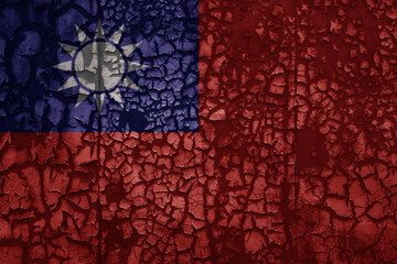 flag of taiwan on a old grunge metal rusty cracked wall background