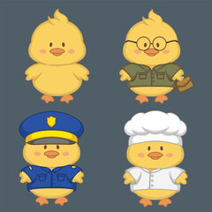 illustration art cute duck any profession bundle vector