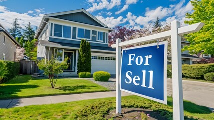 allure of a modern suburban home with a "For Sell" banner displayed in the front yard, inviting potential buyers to envision their future in this elegant property.