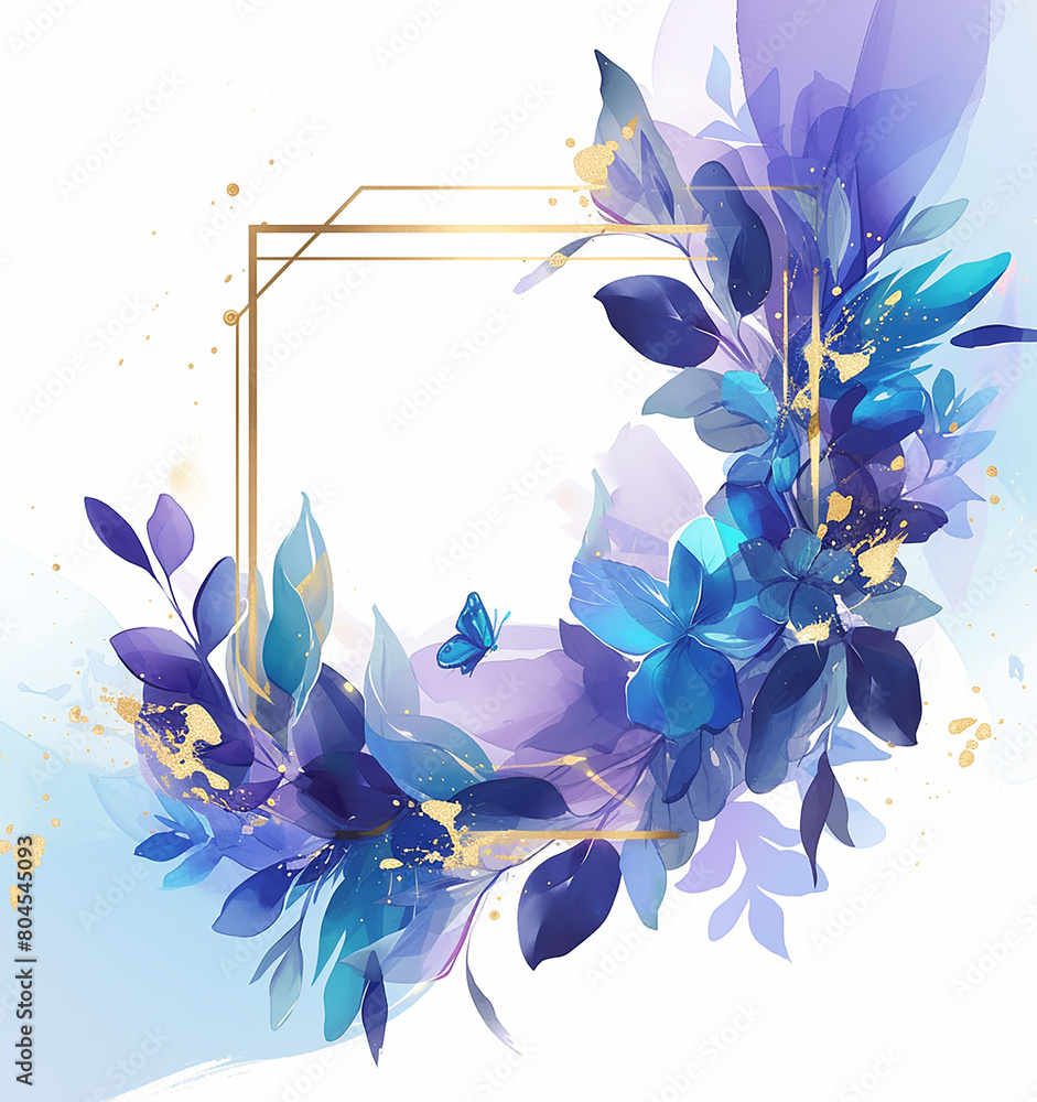 Canvas Prints A blue and purple flowery frame border design with gold accents