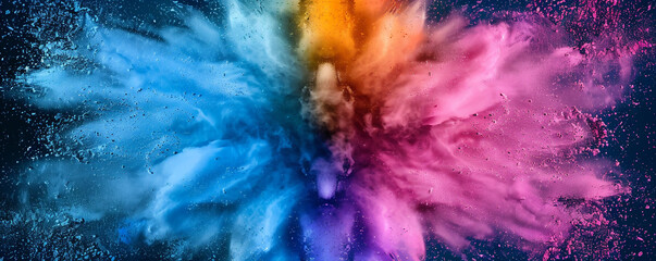 Explosion of colored powder abstract background, featuring mirrored symmetry