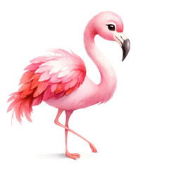 A cartoon flamingo with pink feathers