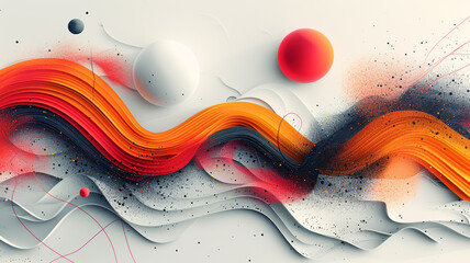 An abstract white backdrop with bold geometric shapes and fluid lines, creating a visually dynamic...