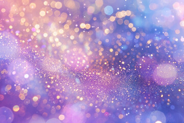 background of bokeh patterns on a light purple gold drops background. Defocused lights. Template layer for a postcard or website. Mockup