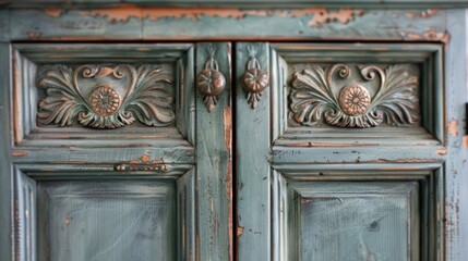 A stunning antique armoire brought back to life with a new handcarved door and fresh paint.