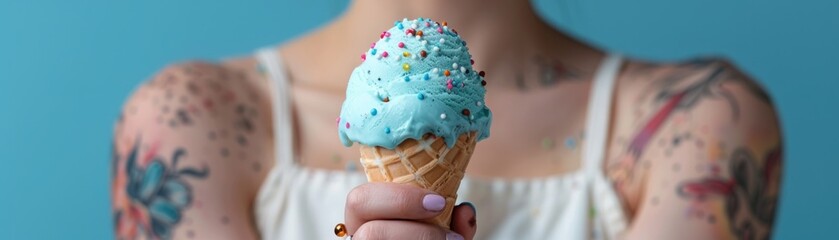 Design a minimalist tattoo featuring a toxic ice cream cone with a hidden meaning