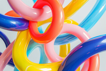 3D abstract colorful balloon shapes in simple background. Stylish trendy wallpaper.