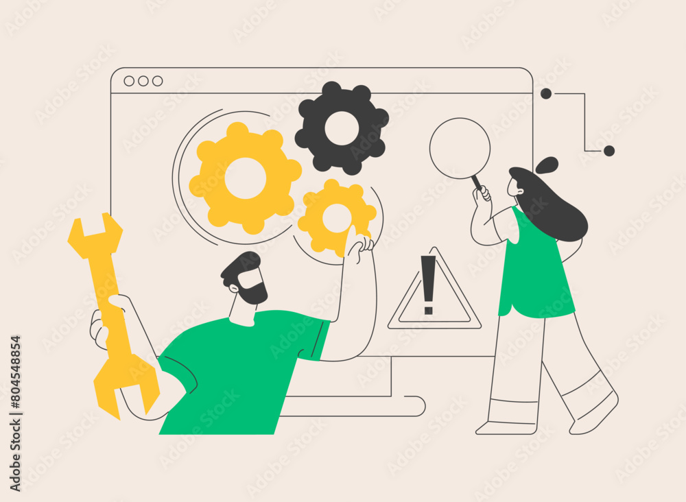Poster computer troubleshooting abstract concept vector illustration.