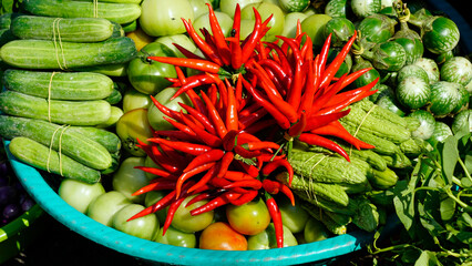 fresh vegetables from food market in phnom penh