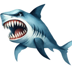 A cartoon shark with its mouth open and sharp teeth
