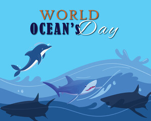 World oceans day vector illustration template for social media poster and banner