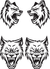 Angry Wolf head logos on white background 