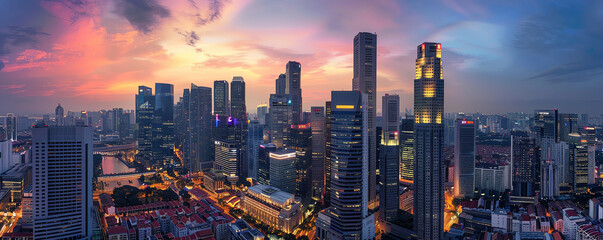 Fototapeta premium Visualize a bustling cityscape at dusk