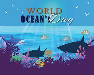 World oceans day vector illustration template for social media poster and banner