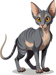 Illustration of a gray cat with yellow eyes on a white background